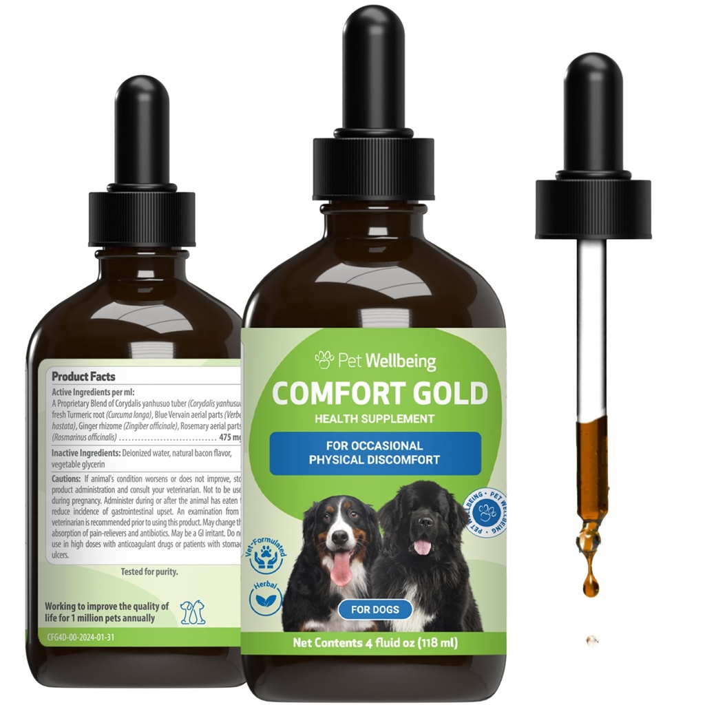 Domáce pohodu Pohodlie zlato pre psy - Podpora Psie fyzickú útechu, zdravý obeh, Corydalis, Turmerica - Veterinarian-formulované bylinné doplnok 4 oz (118 ml)