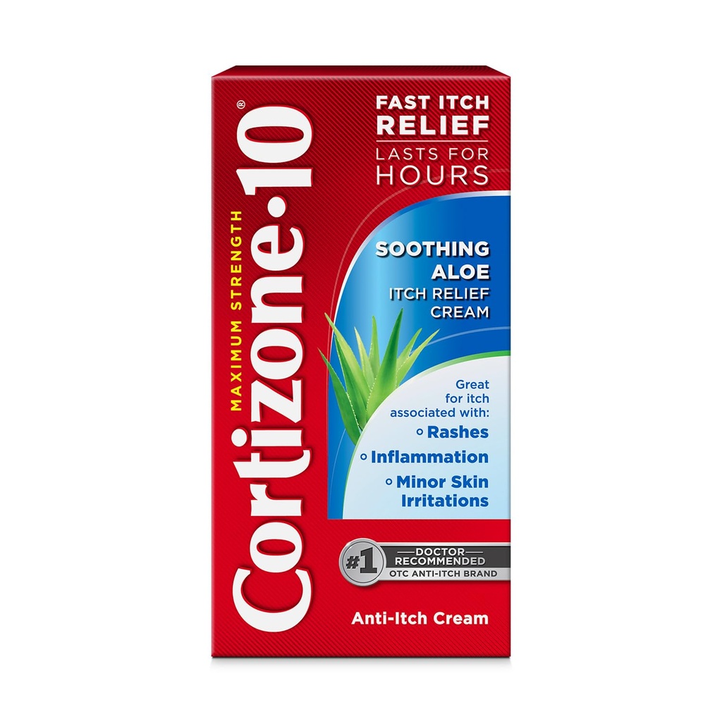 Cortizone-10 Maximálna sila Upokojujúci krém na aloe svrbenie, 1% hydrokortizón, rýchlo pôsobiaci, anti-svrbiaci krém na Bug Bites, vyrážka, ekzém, psoriáza, poison Ivy, Oak, Sumac & More, 1 oz