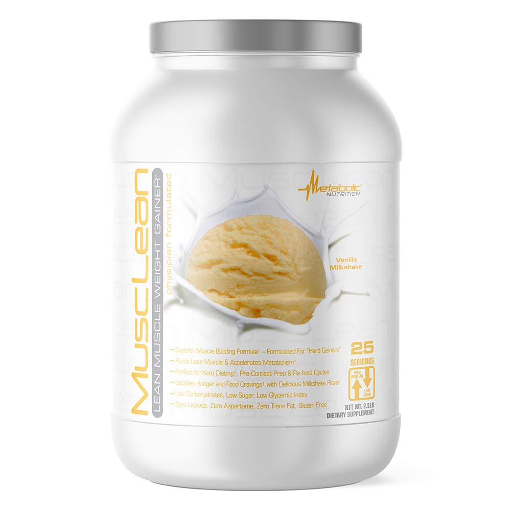 Metabolická výživa - svalovina - Mliečny koktejl Váha Gainer, Srvátková vysoká Bielkovina Nahradenie stravy, Udržiavacia výživa, Nízka karb, Keto Diet, Tráviace enzýmy, Vanilla, 2,5 libra (25 ser)