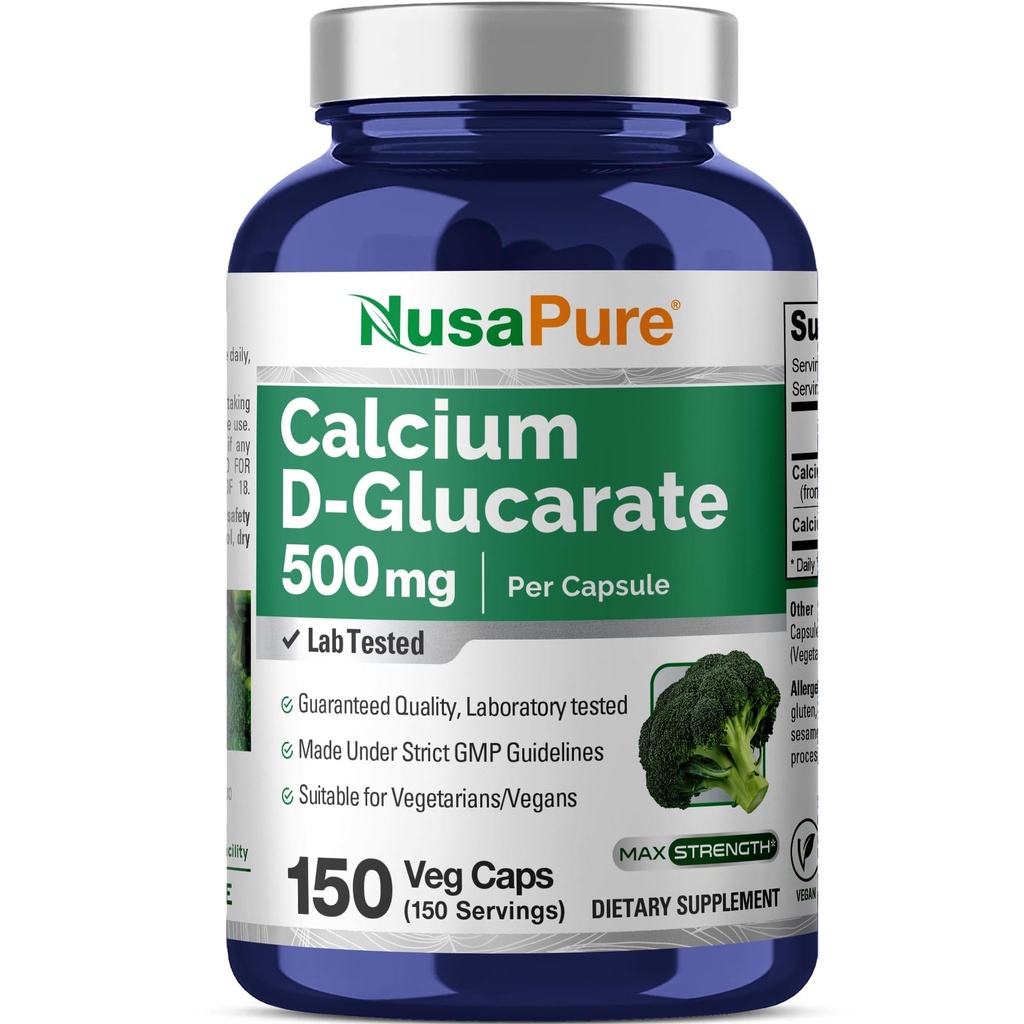 NusaPure kalcium D-Glukarát 500 mg 150 Veggie Caps, Vegan, Non-GMO, Gluten-Free
