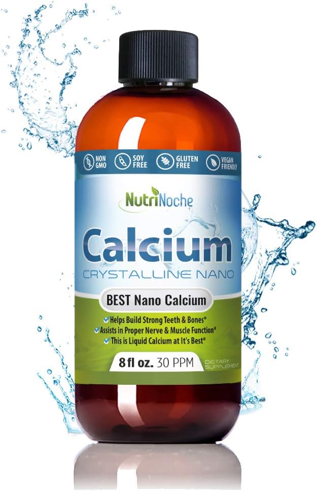 NutriNoche Liquid Calcium Supplement - 99,99% Ultra Pure Crystalline Nano Calcium for Women, Men & Children - Calcium Citrate Alternatíva - Absorbovaný na úrovni bunky Sublingválne - 30 ppm