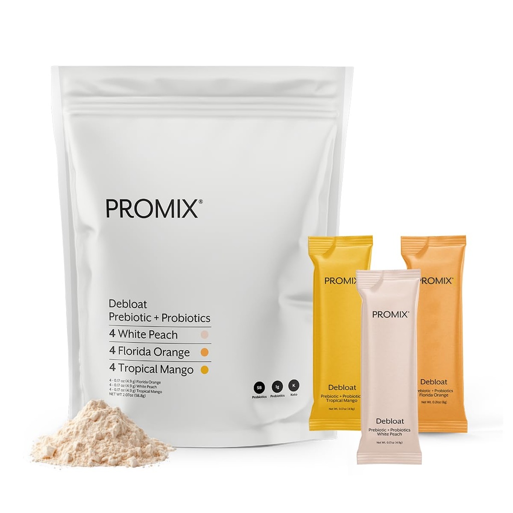 ProMix Nutrition Debloat Prebiotiká a probiotiká - Tráviace zdravie, Nauzea Relief, Gut Opravy, Bloating Relief for Women and Men - Variabilné balenie - 12 Servíry (Pack of 12)