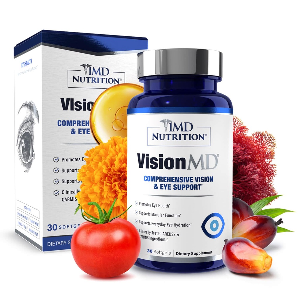 1MD Nutrition VisionMD Eye Vitamín CARMIS - Eye Supplement for Adults - with OptiLut Lutein & Zeaxantin - supports Vision Health Care, Eye Eye Squein, & Occasional Dry Eye - 30 Softgels