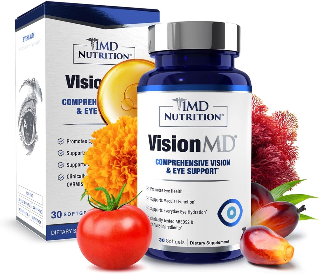 1MD Nutrition VisionMD Eye Vitamín CARMIS - Eye Supplement for Adults - with OptiLut Lutein & Zeaxantin - supports Vision Health Care, Eye Eye Squein, & Occasional Dry Eye - 30 Softgels