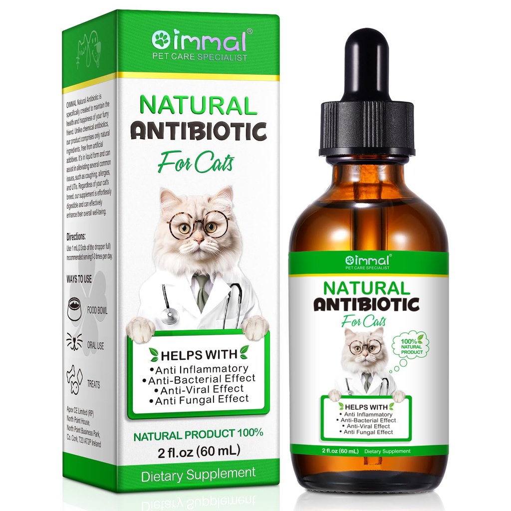 Antibiotiká pre mačky, Natural Antibiotic Pet Supplements Supports Immune & Mačky Alergie Relief, Cat Multivitamín UTI kvapky pre všetky vekové kategórie a plemená mačky, kuracie chuť - 2 Fl Oz / 1 balenie