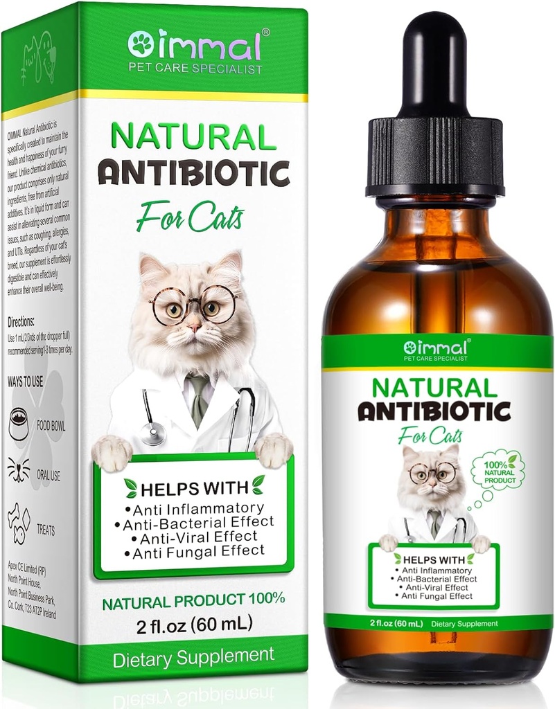 Antibiotiká pre mačky, Natural Antibiotic Pet Supplements Supports Immune & Mačky Alergie Relief, Cat Multivitamín UTI kvapky pre všetky vekové kategórie a plemená mačky, kuracie chuť - 2 Fl Oz / 1 balenie