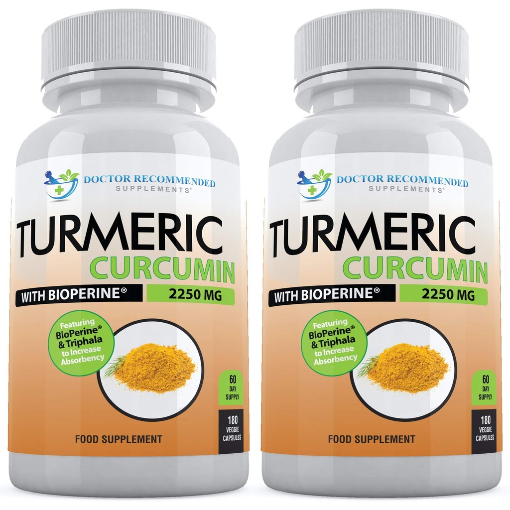 kurkumín s Bioperine - 360 Veggie Kapsule - 2250mg 95% kurkumínoidy s Black Pepper Supplement a Triphala (Pack of 2)