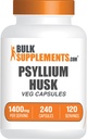 BulkSupplementments.com Psyllium Husk Capsules - Psyllium Supplement, Psyllium Husk Fiber - Vegan & Gluten Free, 240 Veg Capsules (Pack of 1)