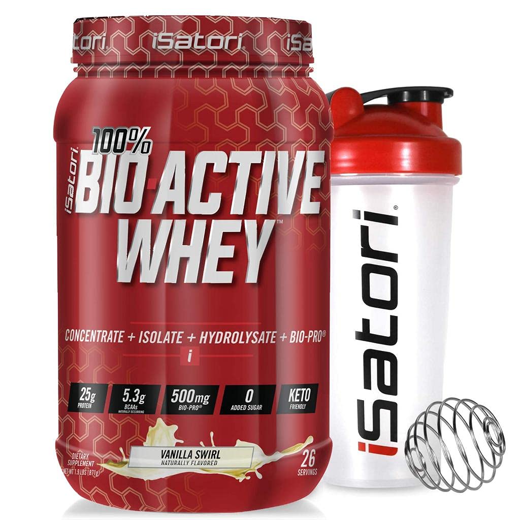iSatori Bio-Active Srvátka Protein prášok - Vanilla Swirl (30 Servings) a iSatori Classic Blender fľaša (Clear fľaša s červeným vrchným)