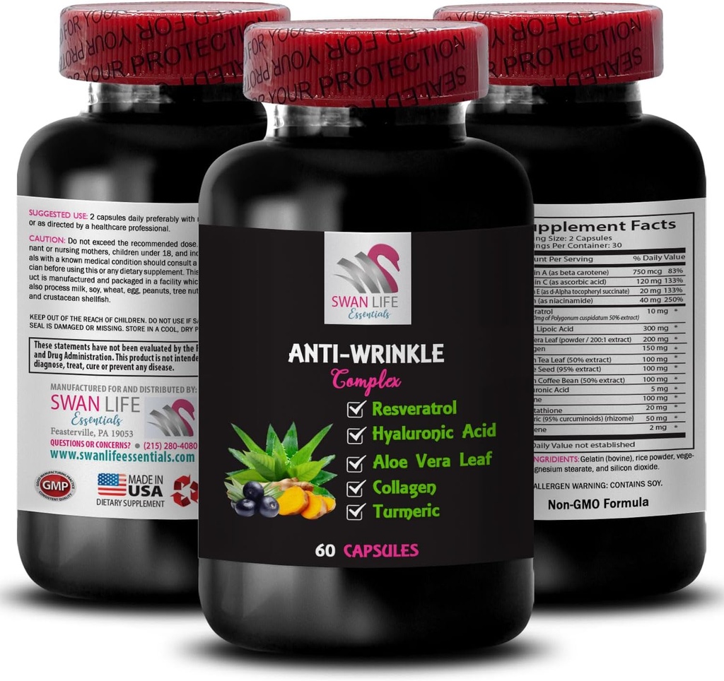 Antioxidant Výhody - ANTI-WRINKLE COMPLEX - Turmeric Power, Silken Touch, Hydratácia Power, Skin Texture Enhancer, Fresh Complexion, Glycín Complex, L-Glutatione Power, Firming 1 Fľaša 60 Caps