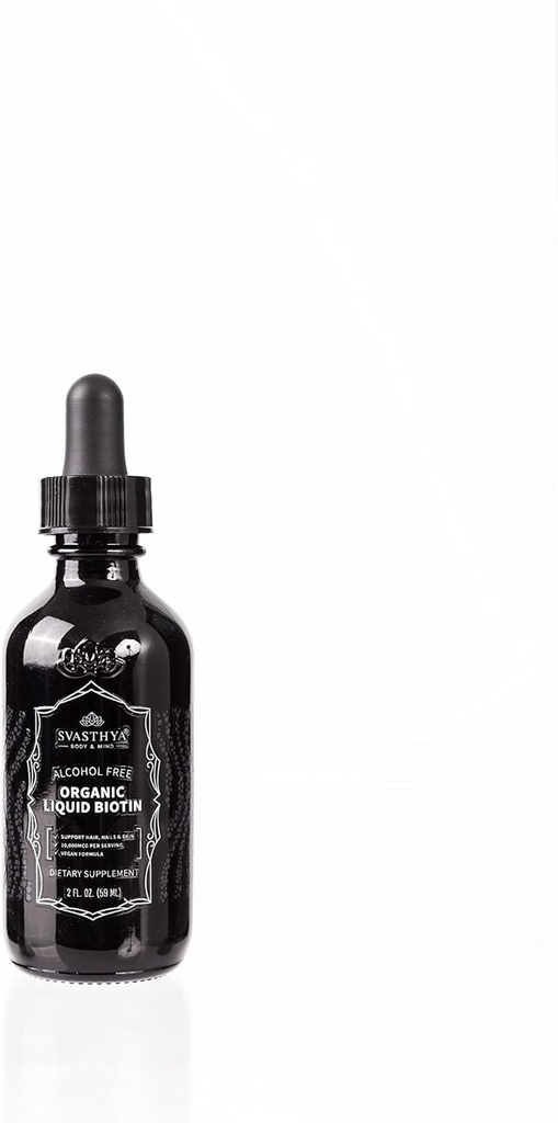 Svasthya Body & Mind Organic Liquid Biotin kvapky pre silný rast vlasov - vitamín B komplex pre ženy - prírodný rast vlasov doplnok
