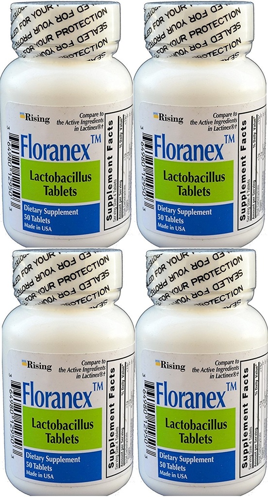 Floranex Probiotic 2 Million CFU, Lactobacillus Acidophilus for Colon Digestive Health, Generic for Lactinex, Firma Stabilné bez chladničky, 50 tabliet na fľašu, 4-packa