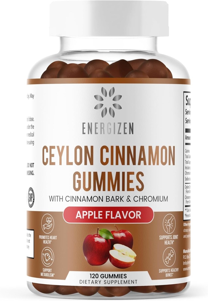 Škorica + Chrómové Gummy - 120 Vegánske Gummy - Podpora zdravia pri bolestiach a mozgu, bez cukru, Antioxidant Rich, Non-GMO, Gluten-Free Supplement, Natural Apple Flavor