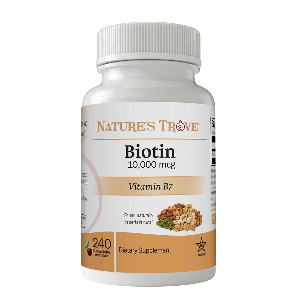 Nature's Trove Biotin 10 000 mcg 240 EZ Chew Tablets Cherry Flavor