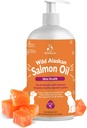 Wild Aljašský lososový olej pre psy a mačky, Omega-3 rybí olej doplnok s EPA a DHA, podpora zdravia pokožky, lesklý plášť, silné spoločné a alergie Relief - Pumpa fľaša 16oz