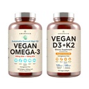 Vegan Powerhouse Combo. Omega-3 z Algal Oil & Vitamin D3 + K2. Rastlinné-založené 5000 iu VIT D z Algae. 100 mcg All-Trans MK-7 Vita K. Carragenan Free Veggie Softgels.