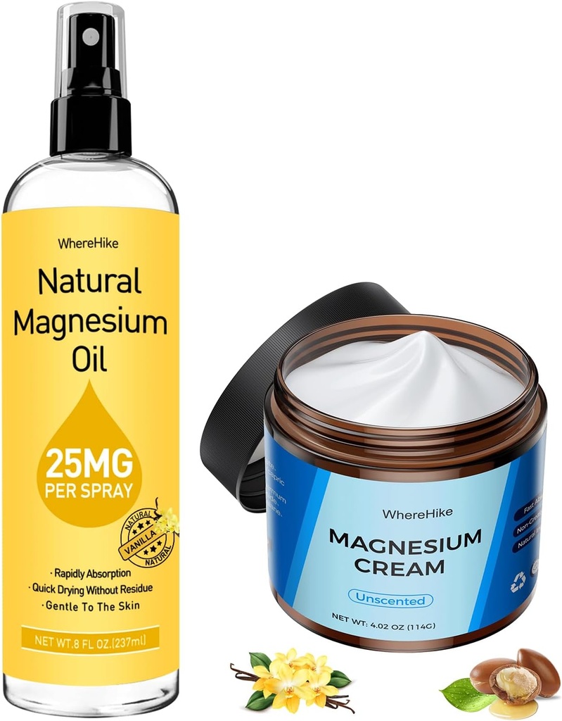 Topické horčík Lotion &Spray pre nohy Crumpy a spánok,Nighttime Horčík krém na bolesť,Hudobná relaxácia,Kalm,hlboká hydratácia pre telo a starostlivosť o pleť - Prírodné a bezpečné pre deti