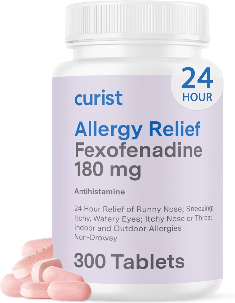 Curist Fexofenadín Hydrochlorid 180 mg (300 tabliet) - 24 HR Antihistaminikum Alergy Relief Tablety (300 gróf) Celodenná sila Generic Fexofenadín