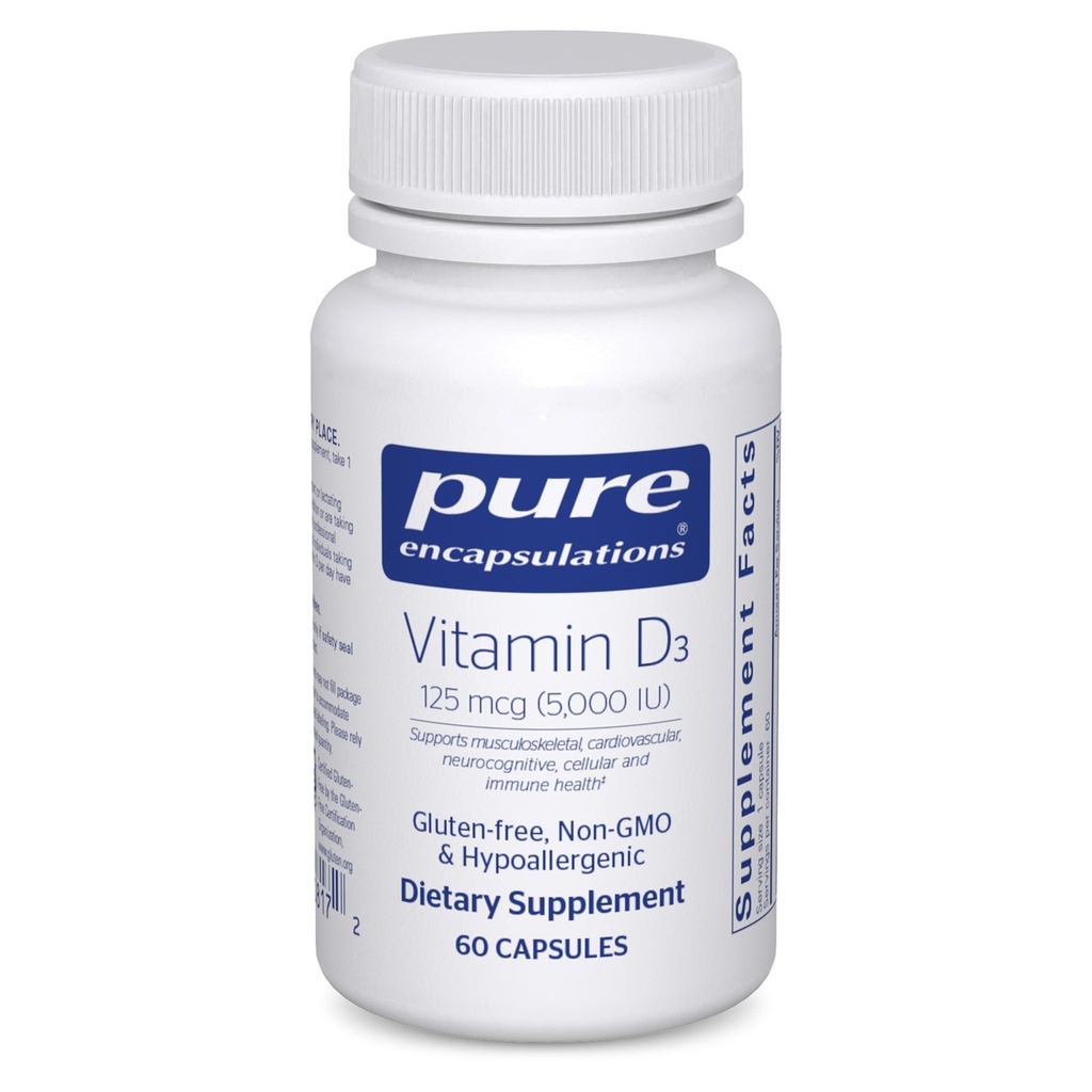 Pure Encapsulations Vitamín D3 125 μg (5 000 IU) - Supplement to Support Bone, Joint, Marth, Heart, Colon, and Immune Health* - with Vitamin D - 60 Kapsule