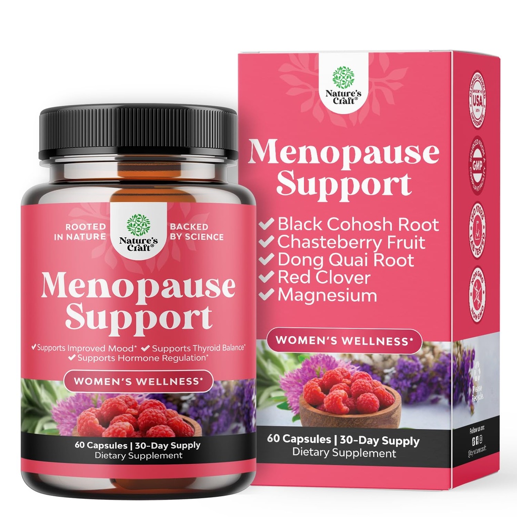 Kompletné bylinné menopauza Supplement for Women - Female Hormone Balance Kapsule od Nočné potety Hot Flash & Mood Swings with Dong Quai, Chaste Berry & Black Cohosh Root - 60 gróf balenia