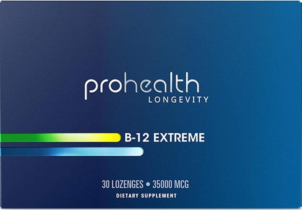 ProHealth Vitamín B 12 Extrémna - 35,000 μg Mega Dose, 7 X Sila (30 Sublingválnych Dissolvovateľných tabliet) Extra sila, B 12 Vitamín, Metylkobalamín, Dibenkozid, Cyanokobalamín, Hydroxokobalamín