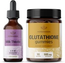 HERBAMA Milk Thitle and Glutatione Kit - Bundle of Milk Thitle Extract 2 fl oz & 500 mg Redukované L-Glutatione Gummies - Vegan, Non-GMO, bez alkoholu - 2 balenia