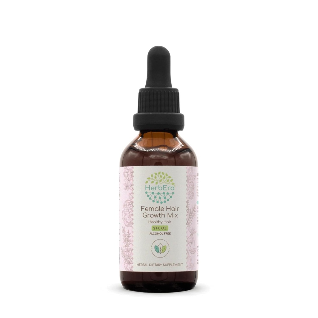 HerbEra Ženský rast vlasov Mix B60 Bezalkoholový extrakt Tinktúra, koncentrované kvapalné kvapky Rosemary Leaf, Eleuthero Root, Stinging Nettle Root, Horsetail Herb, Reishi Mushroom, Brahmi Herb. 2 Fl Oz