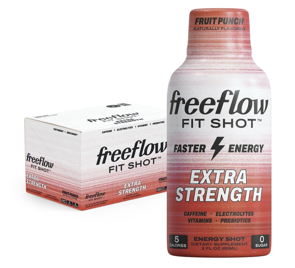 Freeflow Fit, Extra Strength Energy Shot, Fruit Punch (2 Ounce Shot, balenie 12) - 150 mg Caffeine Per Shot, Zero Calorie, Zero Sugar Energy Shot...