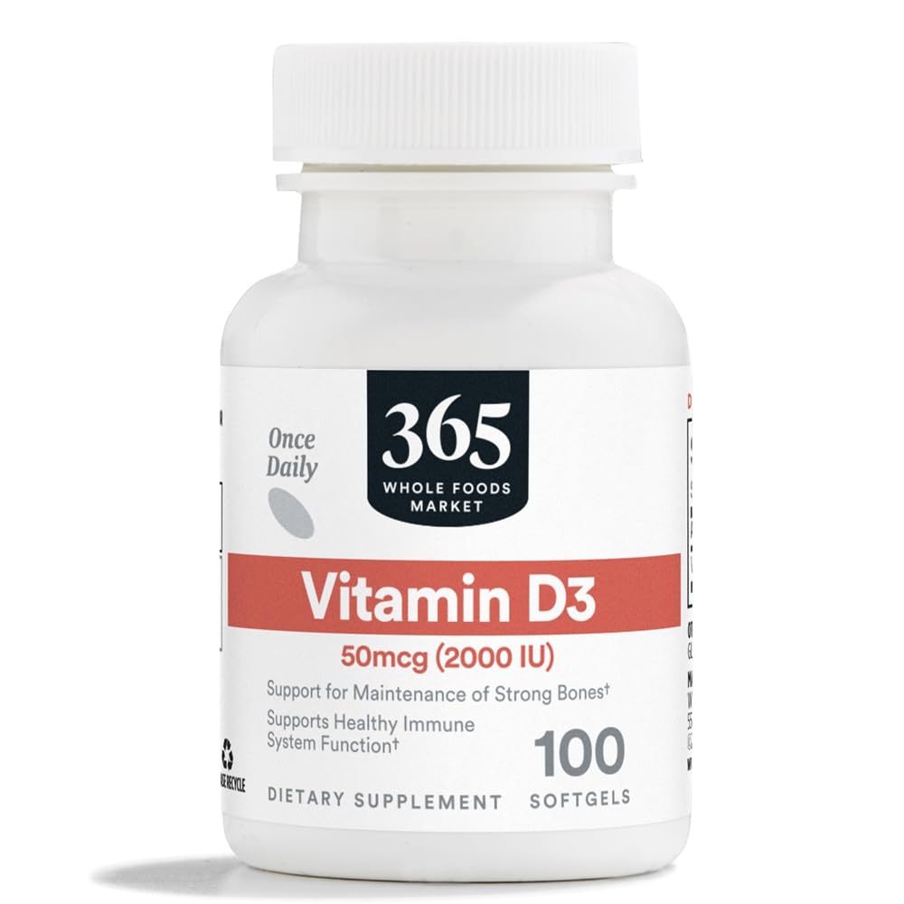 365 podľa trhu s celými potravinami, vitamín D3 Softgels, 2000 IU, 100 CT