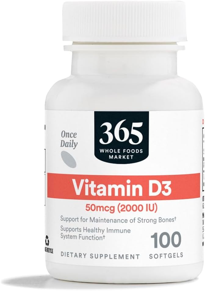 365 podľa trhu s celými potravinami, vitamín D3 Softgels, 2000 IU, 100 CT