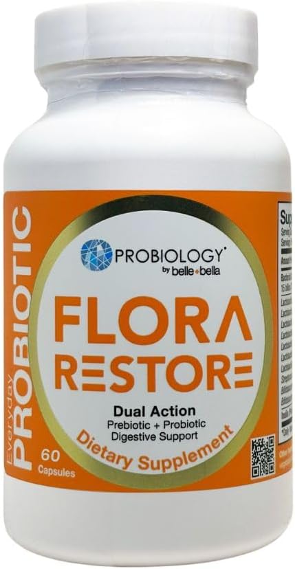 Belle+bella Flora Obnoviť Daily Probiotic - 15 miliárd živých kultúr - Probiotiká a prebiotiká pre trávenie a zdravie Gut - Imunitná podpora - Podporuje pravidelnosť - Vegan & Gluten Free - 60 Caps