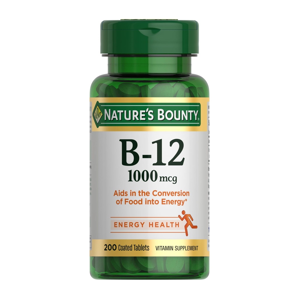 Prírodné Bounty Vitamín B12 1000 mcg Doplnky, podporuje energetický metabolizmus, 200 Ct