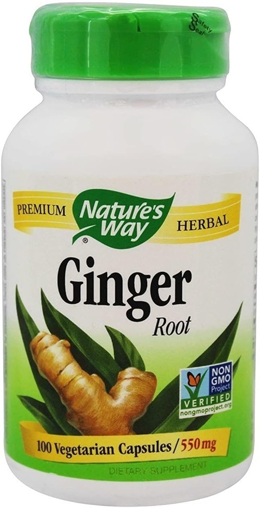 Nature's Way Premium Herbal Ginger Root, Digestive Support, 550 mg, 100 Vegetariánskych kapsúl, balenie po 2