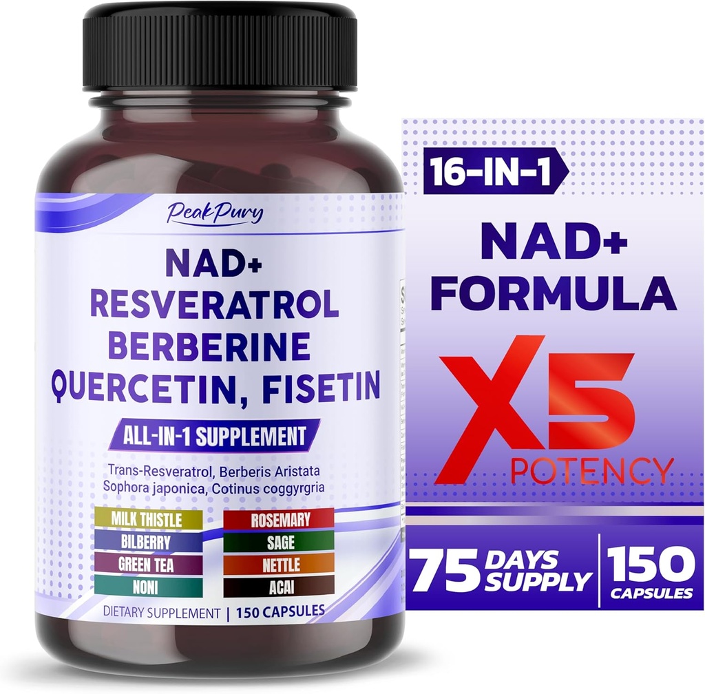 NAD+ Trans-Resveratrol Berberine Quercetin Fisetin Milk Thitle - Made in USA