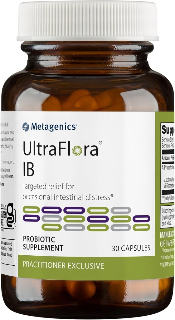 Metagenics UltraFlora IB - Relief for Occasional Intestinal Distress* - Probiotiká pre hydratačné zdravie* - Anti-Bloat pre mužov a ženy* - 60 miliárd CFU - Non-GMO, Gluten-Free, Vegetarián - 30 kapsúl