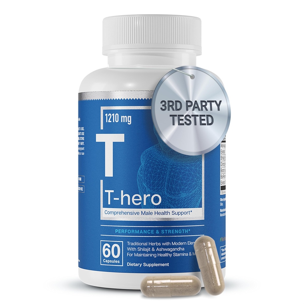 Základné prvky T-Hero - Denná podpora testosterónu pre mužov - podporuje vitality a pohon - s Ashwagandha, Shilajit, Boron, DIM - 60 Počet - 30 Služieb