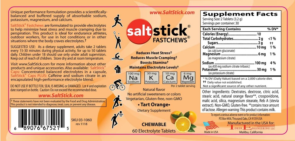 SaltStick FASTCHEWS 60-Count fľaša, Bundle s cestovným balením 10 Počet - Tart Orange