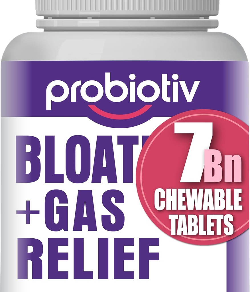 Gas & Bloating Support for Women and Men 7 Billion CFU – Chewable Probiotics & Lactobacillus Reuteri, Daily Digestive Enzymes for Occasional Bloating, Gut Comfort & Digestive Health