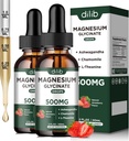Magnézium Glycinate Liquid Drops Supplement, with Magnézium Glycinate 500mg Ashwagandha, L - Theanine, Chamomile -Podpora Relief stresu, kosti, svalovina, Mood Strawberry Flavor 2Pack