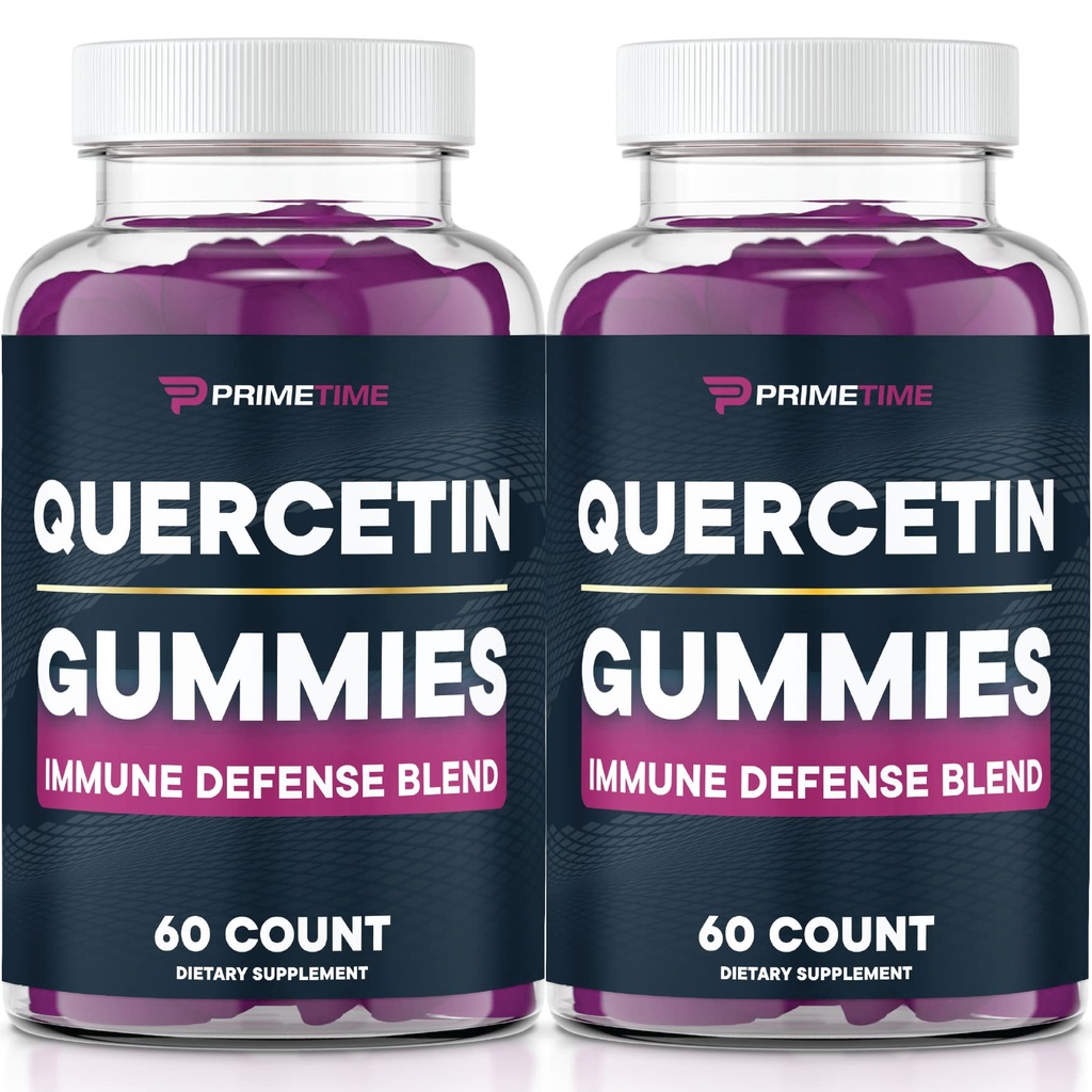 Primetime Sports Quercetin + Zinok + Vitamín C 1000 mg Gummy Doplnky s bazami, Flavonoid Vitamín pre deti Dospelí Imunita, Imunita Podpora imunitné Gummy Booster Vegan (2 balenia) 60 Počet (Stock of 2)