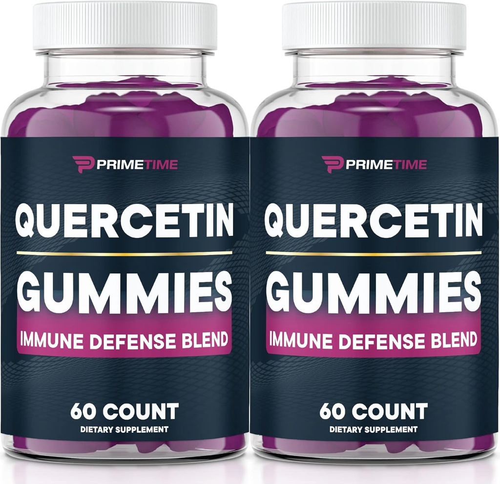 Primetime Sports Quercetin + Zinok + Vitamín C 1000 mg Gummy Doplnky s bazami, Flavonoid Vitamín pre deti Dospelí Imunita, Imunita Podpora imunitné Gummy Booster Vegan (2 balenia) 60 Počet (Stock of 2)