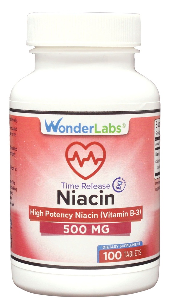 Wonder Laboratories High Potancy Time Release Niacin (vitamín B3) 500 Mg 100 tabliet Non-GMO, Gluten Free Supplement
