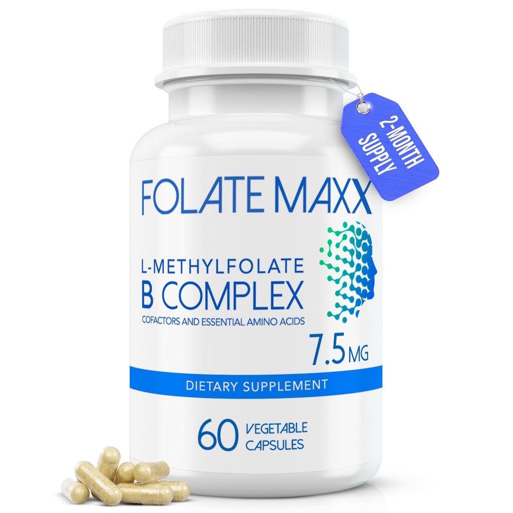 L-metylfolát + B12 Metylkobalamín a B6 zmes (7,5 mg) - 60 kapsúl - aktívny B-komplex s kofaktormi a esenciálnymi aminokyselinami - negeneticky modifikovaný, bez lepidla, bez plnív