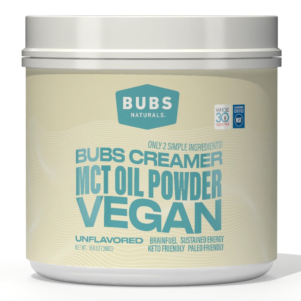 BUBS Naturals MCT Oil Powder - Premium MCT Oil & Keto Coffee Creamer - Vegan & Paleo Friendly - Zdravé kokosové tuky + Nízky Carb - Mliečny bezenergetický zdroj pre Shakes, Smoothies & Peking (10.6 oz)