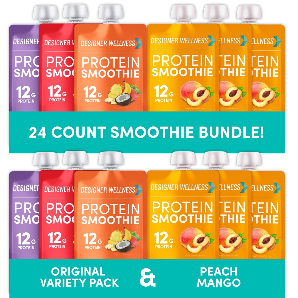 Designer Wellness Protein Smoothies Origignal Rozmanitosť balenia a Peach Mango Bundle