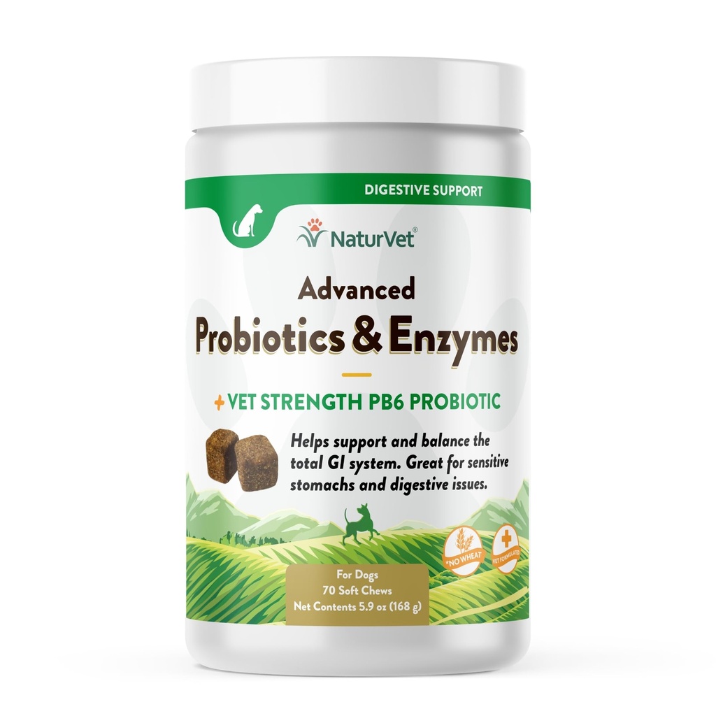 NaturVet Advanced Probiotiká a enzýmy, PB6 Pes mäkké žuvačky na pomoc citlivé žalúdka a tráviace problémy, Hickory Fajčenie slanina Ochutený Pet Supplement pre psy Viac ako 6 týždňov, 70 gróf Jar
