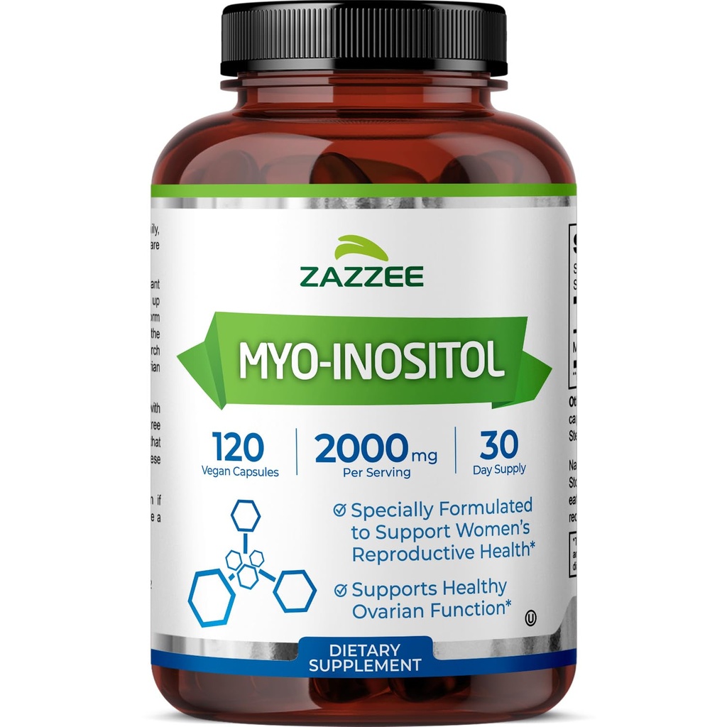 Zazzee Myo-Inositol Kapsule, 2000 mg per Serving, 120 Vegan Kapsule, Ideálne dávkovanie pre 40:1 pomer, 100% Vegetariánska, Hormone Balance & Healthy Ovarian Function Support, All-Natural and Non-GMO