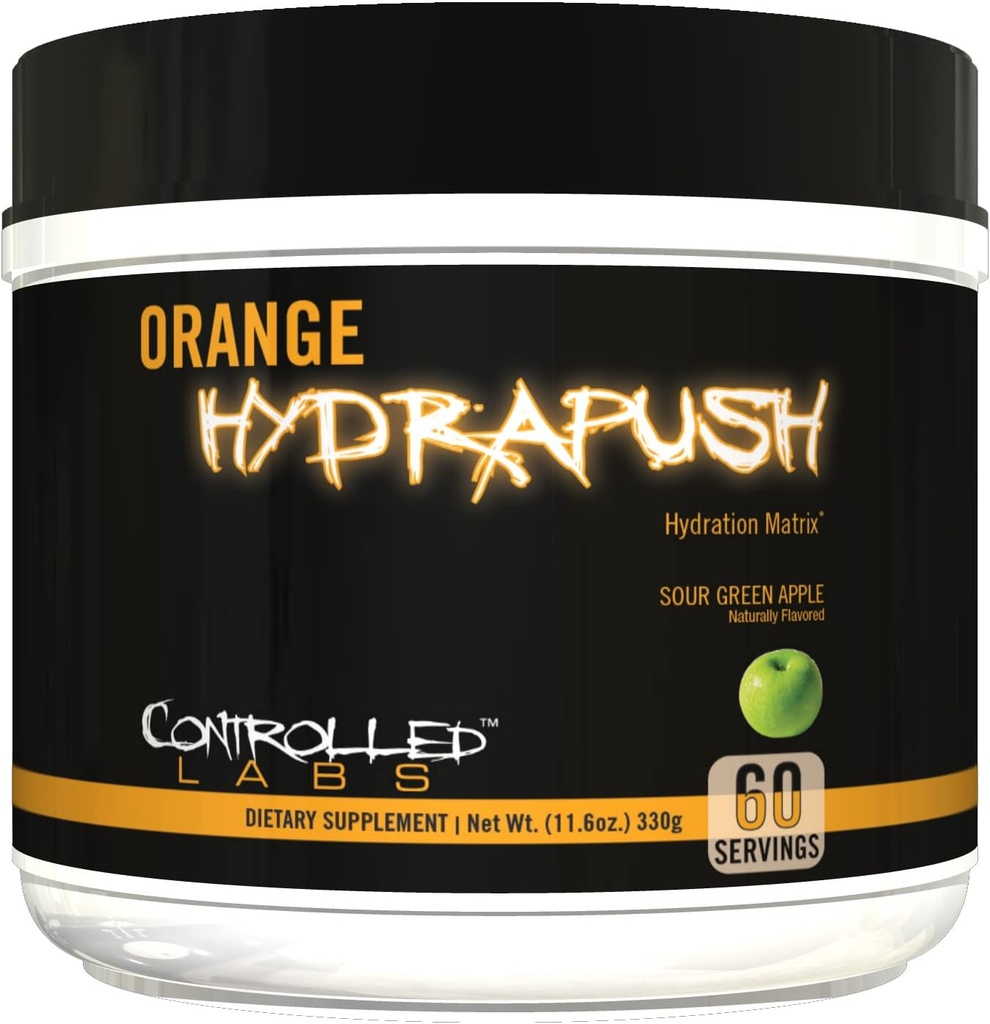 CONTROLLED LABS Orange HydraPush Electrolyte prášok, 60 Servisov - Advanced Hydrating Recovery - Coconut Water & Taurine - Boost Energy & Incoresion Endurance (Naše zelené jablko)