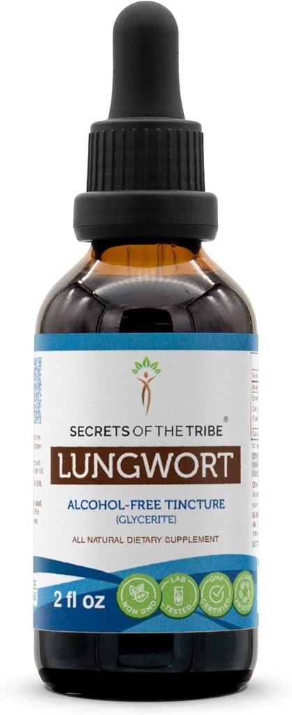 Tajomstvá tekutého extraktu bez obsahu alkoholu z kmeňa Lungwort, Lungwort (Pulmonaria officinalis) sušeného listového tinktúrového doplnku 2 oz