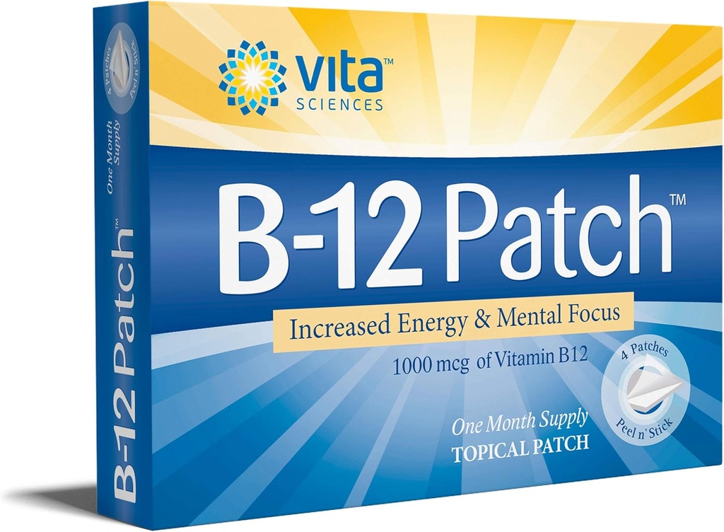Vita Sciences Vitamín B12 Patch - Extra sila Formula pre mužov a ženy, 1 mesiac dodávky. Zvýšenie energie, zameranie, pamäť a metabolizmus